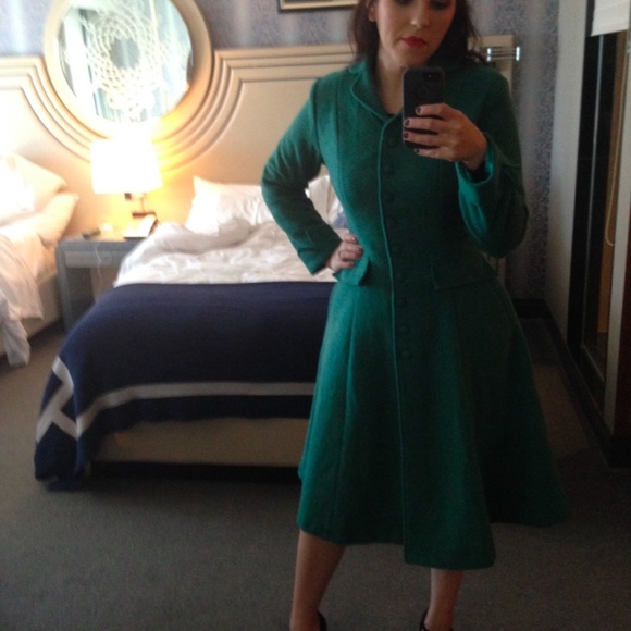 Tatyana Boutique Retro 1950s Emerald Pin Up Wool Blend Dress Coat Medium - Picture 9 of 9